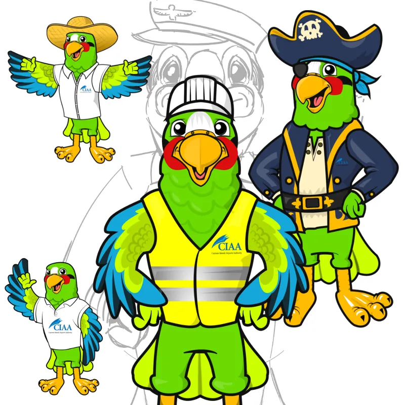 Diseño de Mascota Maskottchenposen eines Papageien-Maskottchens für Print- und Onlinebenutzung